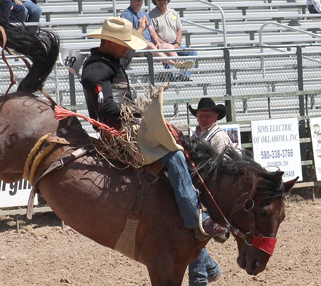 Tyrel Larsen competes at the Guymon Pioneer Days Rodeo last May. He looks forward to the rodeo every year because it's much like a family reunion for the Oklahoma Panhandle State University graduate. 