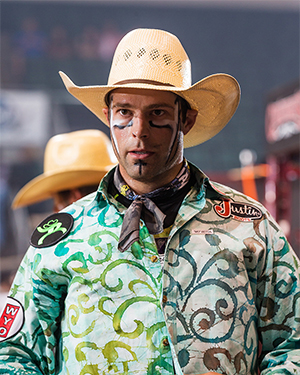 Dusty Tuckness, who will work the Bellville rodeo for the 11th time, has been named the PRCA Bullfighter of the Year each of the last seven seasons. (TODD BREWER PHOTO)
