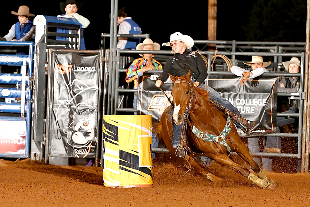 Northwestern Oklahoma State University junior Savannah Greenfield is back to the top of her game after winning the Oklahoma State University rodeo. (PHOTO BY DALE HIRSCHMAN)